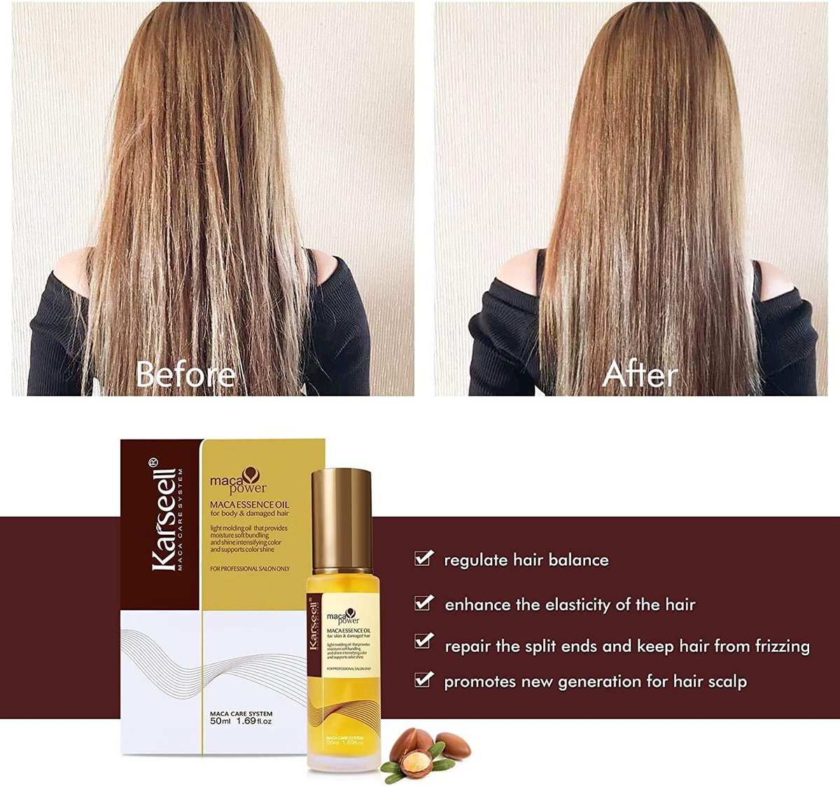 Karseell Maca Essentie Olie Voor Lichaam & Beschadigd Haar