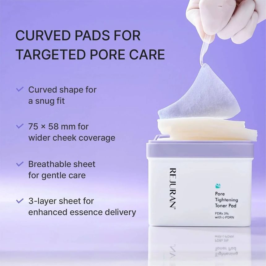 REJURAN Pore Tightening Toner Pad, Pdrx 3% met Dot C Pdrn Dagelijkse Porie Reiniging & Cooling Care Pads voor Olie Vochtbalans en gladder uitziende huid. 60 Count