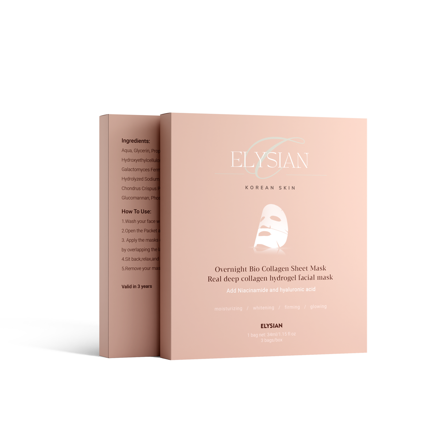 Elysian Korean Skin Bio-Collageen Masker - Set van 3 maskers